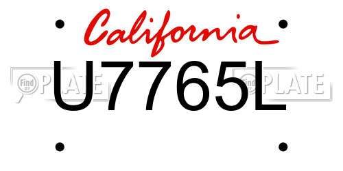 U7765L California License Plate