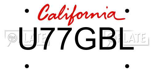 U77GBL California License Plate