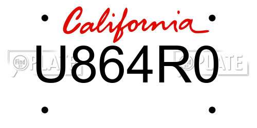U864R0 California License Plate