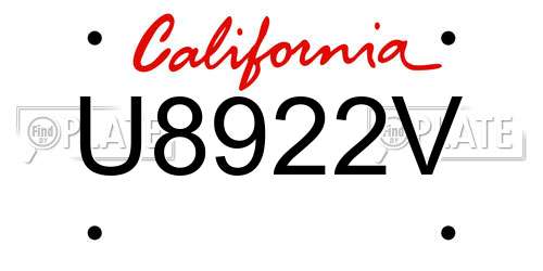 U8922V California License Plate