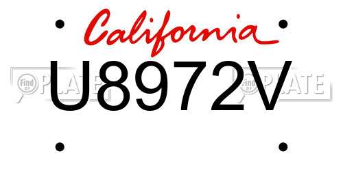 U8972V California License Plate