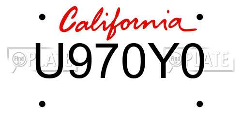 U970Y0 California License Plate