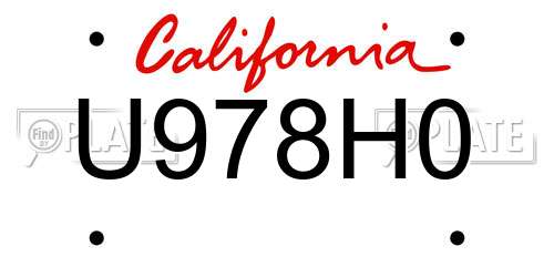 U978H0 California License Plate