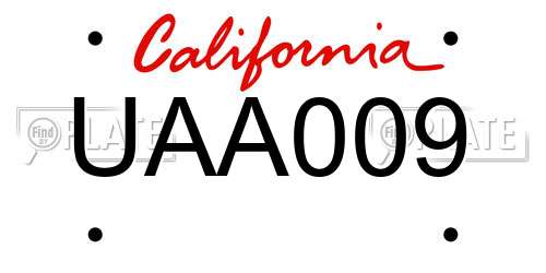UAA009 California License Plate