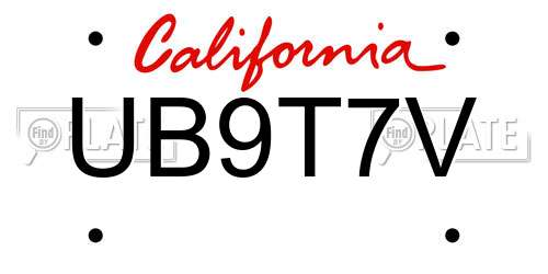 UB9T7V California License Plate