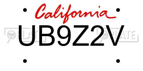 UB9Z2V California License Plate
