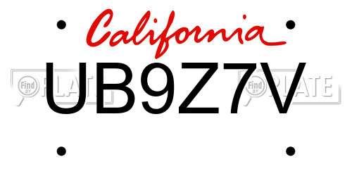UB9Z7V California License Plate