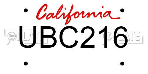 UBC216 California License Plate