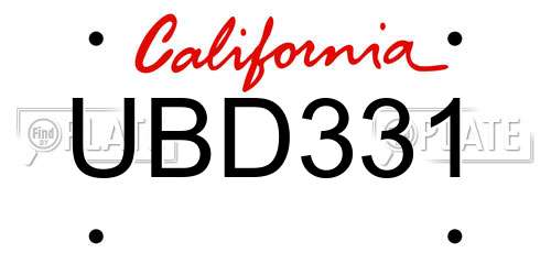 UBD331 California License Plate