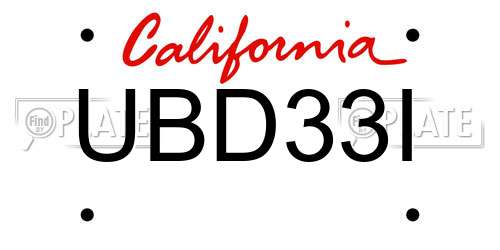 UBD33I California License Plate