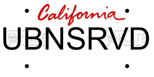 UBNSRVD California License Plate