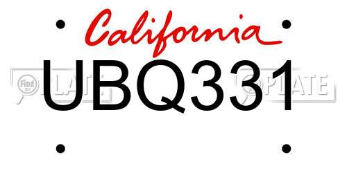 UBQ331 California License Plate