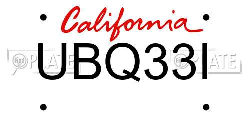 UBQ33I California License Plate