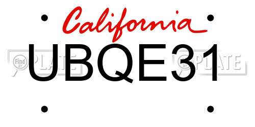 UBQE31 California License Plate