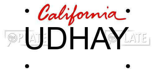 UDHAY California License Plate