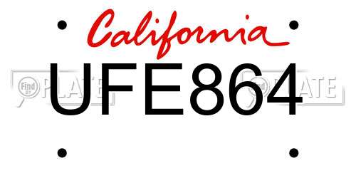 UFE864 California License Plate