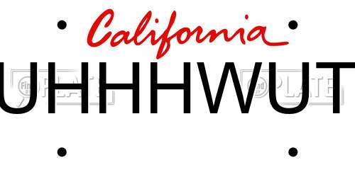 UHHHWUT California License Plate