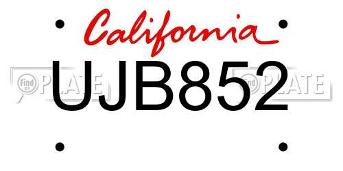 UJB852 California License Plate