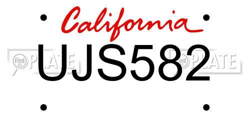 UJS582 California License Plate