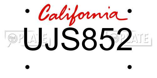UJS852 California License Plate
