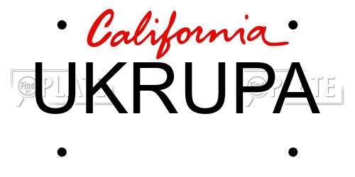 UKRUPA California License Plate