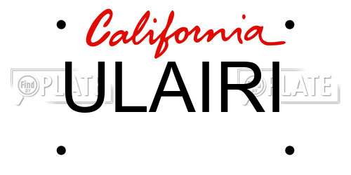 ULAIRI California License Plate