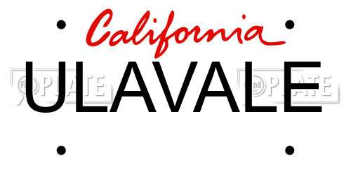 ULAVALE California License Plate