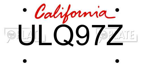 ULQ97Z California License Plate