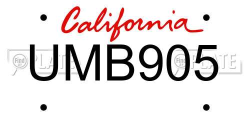 UMB905 California License Plate