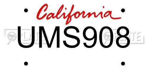 UMS908 California License Plate