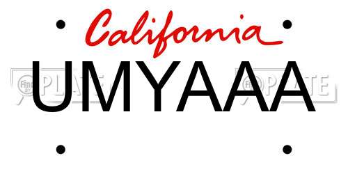 UMYAAA California License Plate