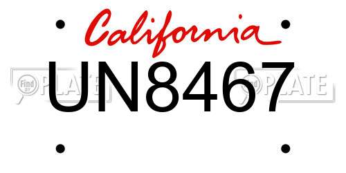 UN8467 California License Plate
