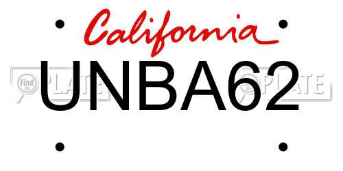 UNBA62 California License Plate