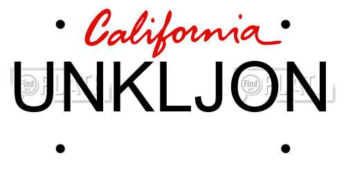 UNKLJON California License Plate