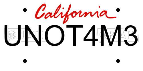 UNOT4M3 California License Plate