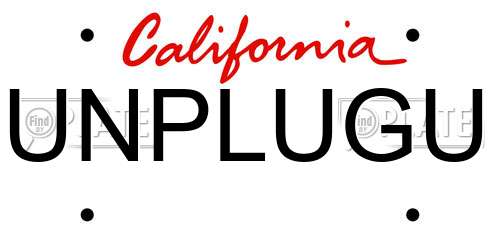UNPLUGU California License Plate