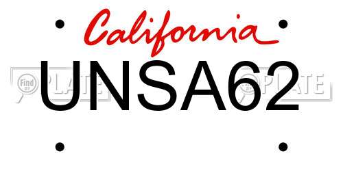 UNSA62 California License Plate