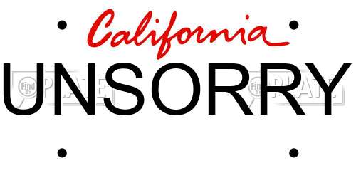 UNSORRY California License Plate
