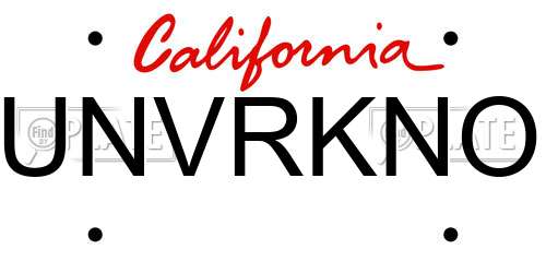 UNVRKNO California License Plate
