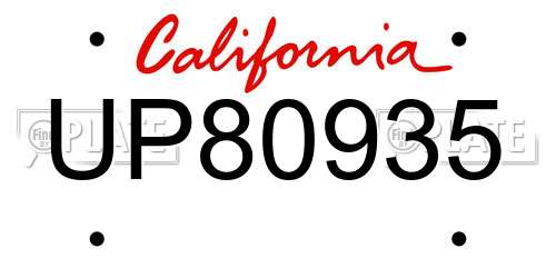 UP80935 California License Plate