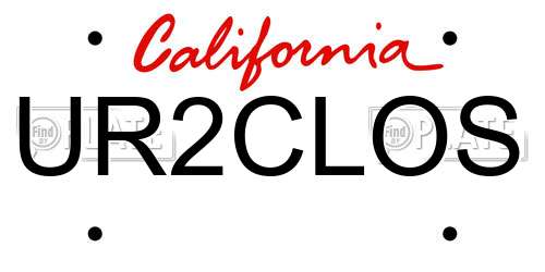 UR2CLOS California License Plate