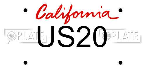 US20 California License Plate