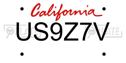 US9Z7V California License Plate