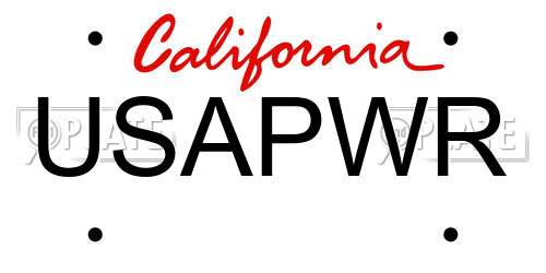 USAPWR California License Plate