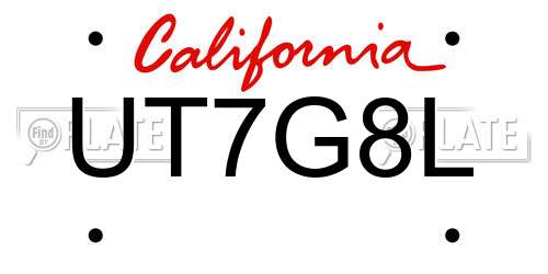 UT7G8L California License Plate