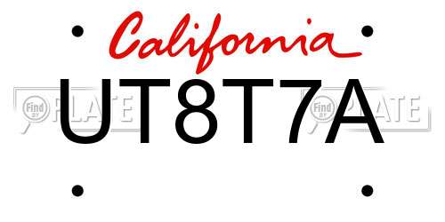 UT8T7A California License Plate