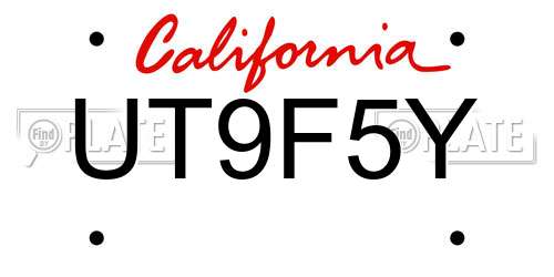 UT9F5Y California License Plate