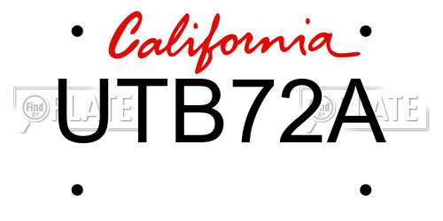 UTB72A California License Plate