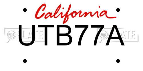 UTB77A California License Plate