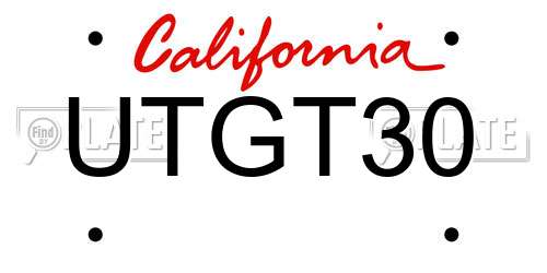 UTGT30 California License Plate